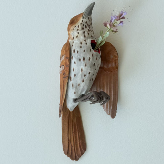Brown Thrasher Wall Bud-Vase