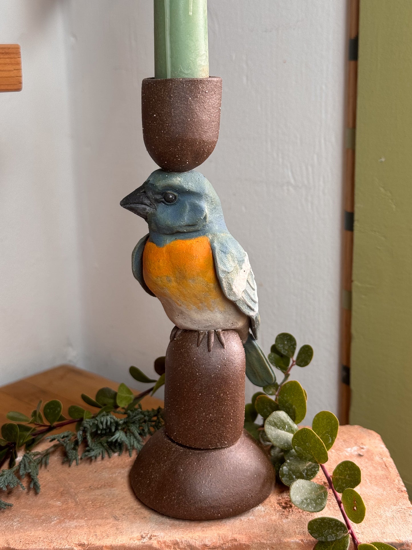 Lazuli Bunting Candlestick