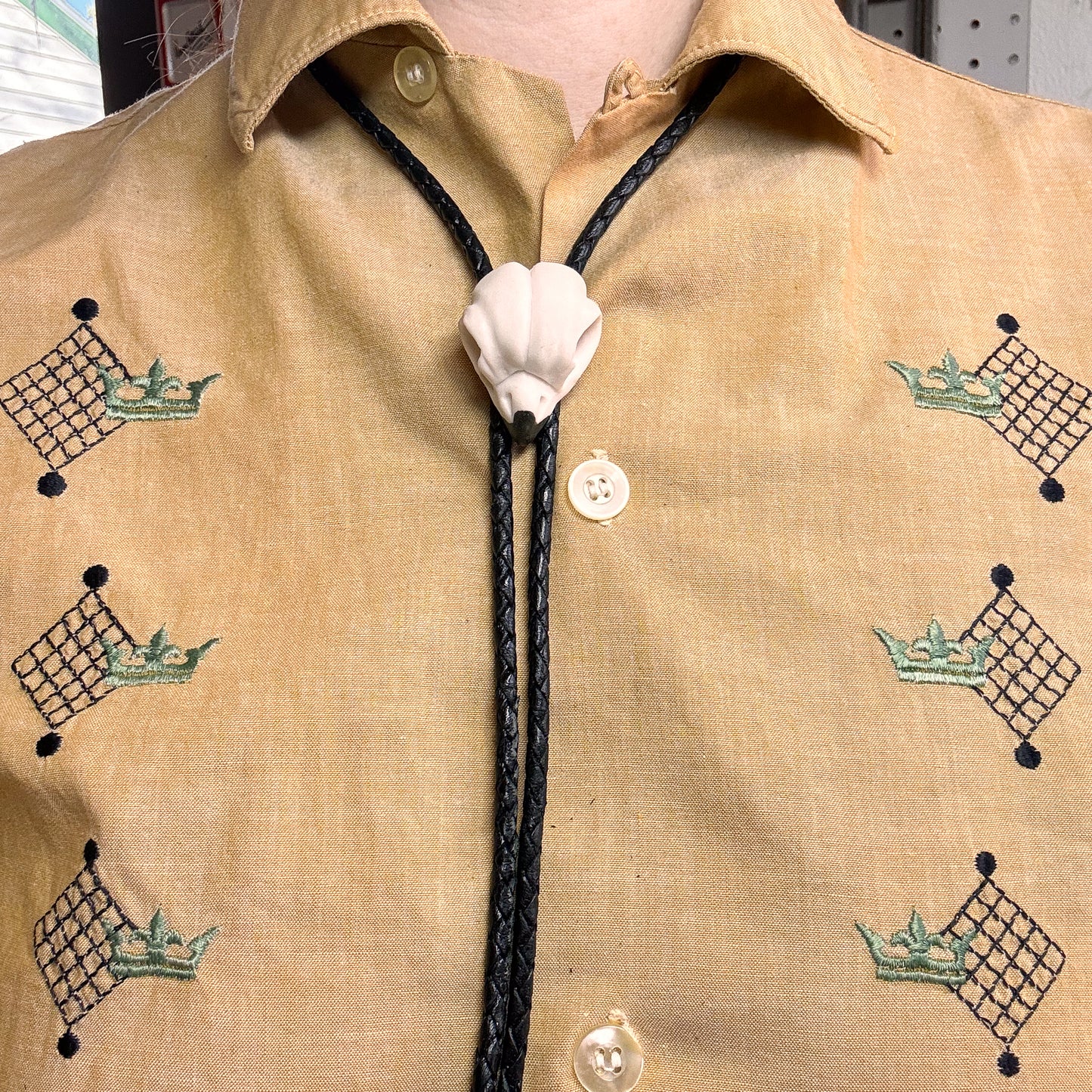 *porcelain* Saw Whet Owl Skull Bolo Tie