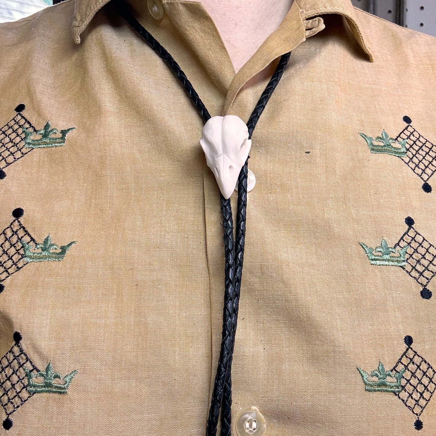 *porcelain*  Sparrow Skull Bolo Tie