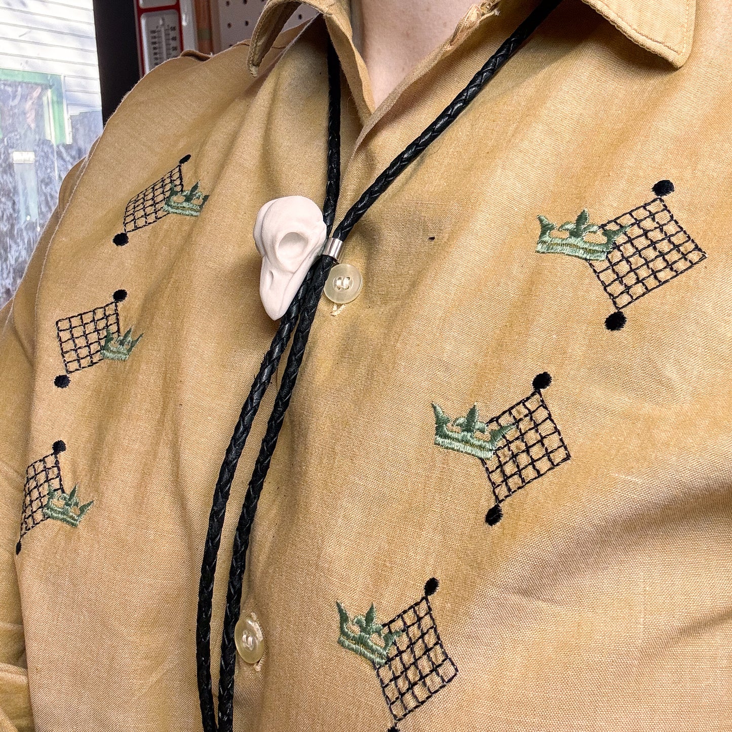 *porcelain*  Sparrow Skull Bolo Tie