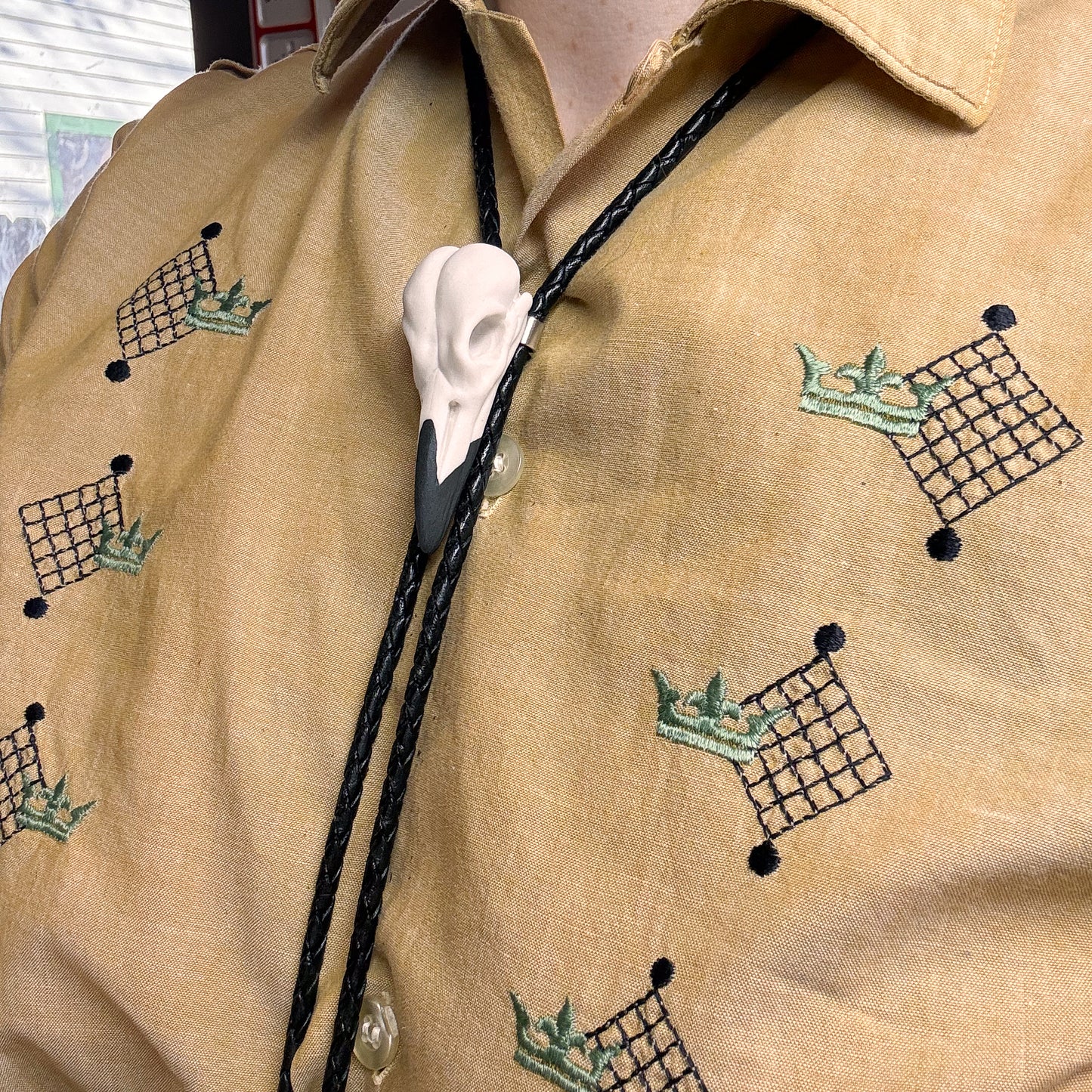 *porcelain*  Northern Flicker Skull Bolo Tie