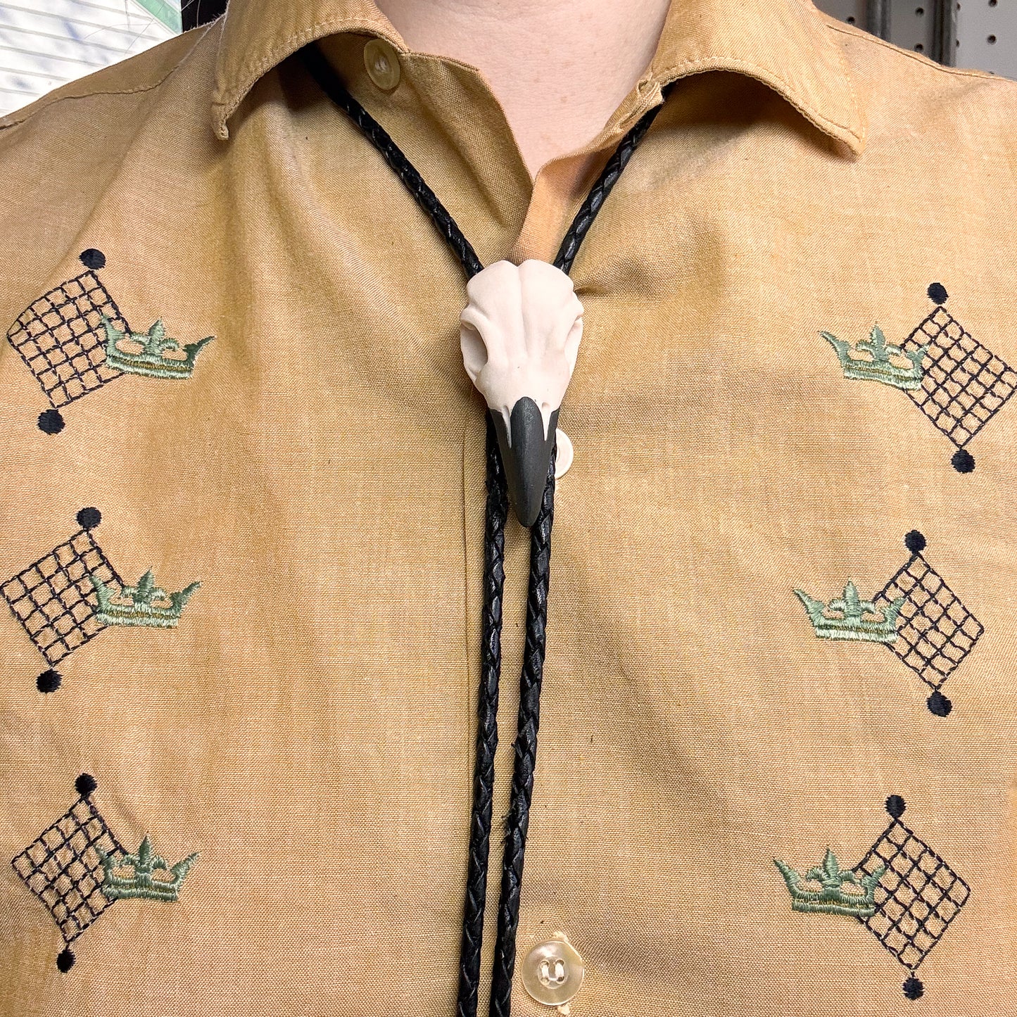 *porcelain*  American Crow Skull Bolo Tie