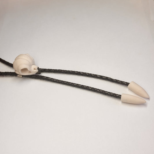 *porcelain* Saw Whet Owl Skull Bolo Tie