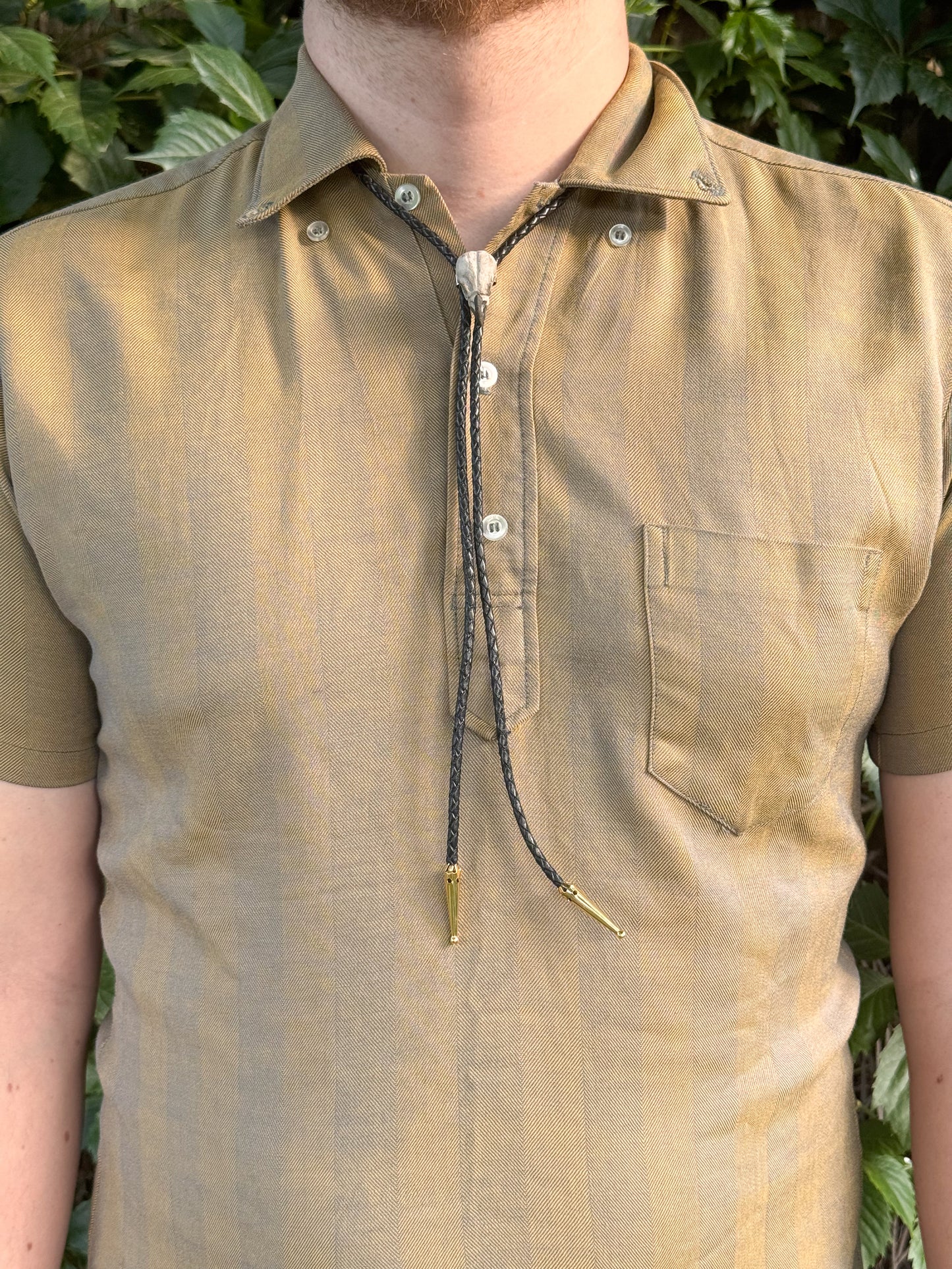 Spotted Towhee Skull Bolo Tie